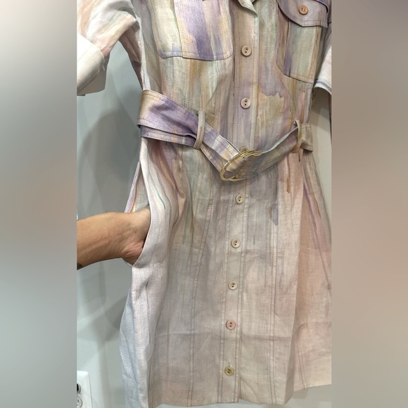 NWT ZIMMERMANN Rhythmic Multicolor Belted Linen Mini Dress Button AU 1 (US S/6) - Picture 15 of 16